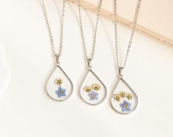 Dainty Forget Me Not Flower Necklace, Handmade Baby's Breath Flower Necklace, Multiple Miscarriage Gift, Gift for Loss, Gift for Her