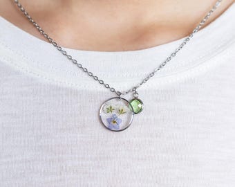 Custom Birthstone Baby&#39;s Breath Flower Necklace, Handmade Real Flower Necklace, Miscarriage Necklace, Pregnancy Loss Gift, Gift for Mom