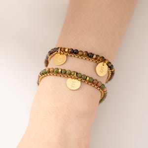 Pulsera de cuentas personalizada con letra, delicada pulsera de piedras naturales para mujer, regalo de Navidad, rodonita rosa, ojo de tigre, regalo para ella