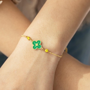 Dainty Clover Birthstone Bracelet, Minimalist Four Leaf Clover Bracelet for Women, Christmas Gift, Birthday Gift, Lucky Gift for Her
