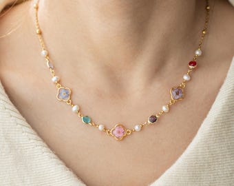 Pressed Real Flower Jewelry Set, Dainty Birthstone Gifts for Women, Handmade Jewelry, Wedding Gift, Christmas Gift, Birthday Gift for Her