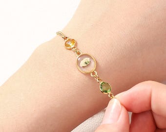 Personalized Birthstone Baby’s Breath Flower Bracelet, Mom and Child, New Mom Gift, Personalized mom to be gift, Mother's Day Gift