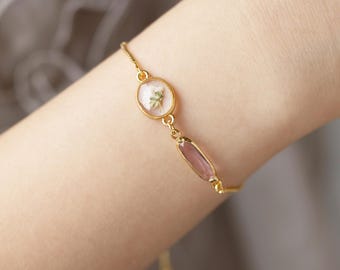 Personalized Birthstone Baby's Breath Bracelet, Pressed Real Flower Bracelet, Baby Loss Gift, Grieving Mom Gift, Miscarriage Gift for Her