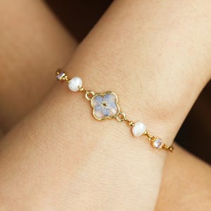 Handmade Forget-me-not Flower Bracelet, Personalized Birthstone Gifts for Women, Flower Jewelry, Bridesmaid Gift, Birthday Gift for Her