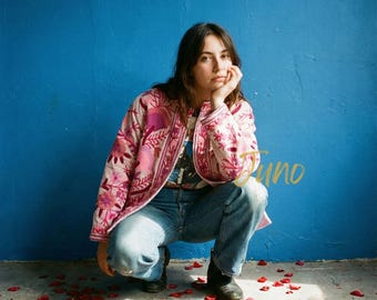 Pink Velvet Suzani Jacket - Bohemian Floral Embroidered Short Coat