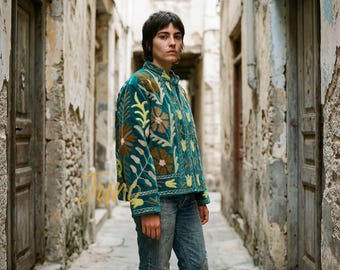 Winter Velvet Suzani Coat, Warm Layering Piece, Hand-Embroidered Floral Kimono, Luxe Boho Apparel
