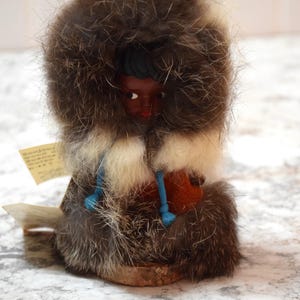 Vintage Inuit Eskimo Fur Doll: St Tite, Quebec Collector Doll