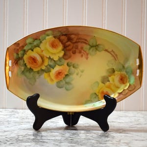 Art Deco Floral Serving Platter: Hand-Painted Yellow Roses by Adele Pierce Chase
