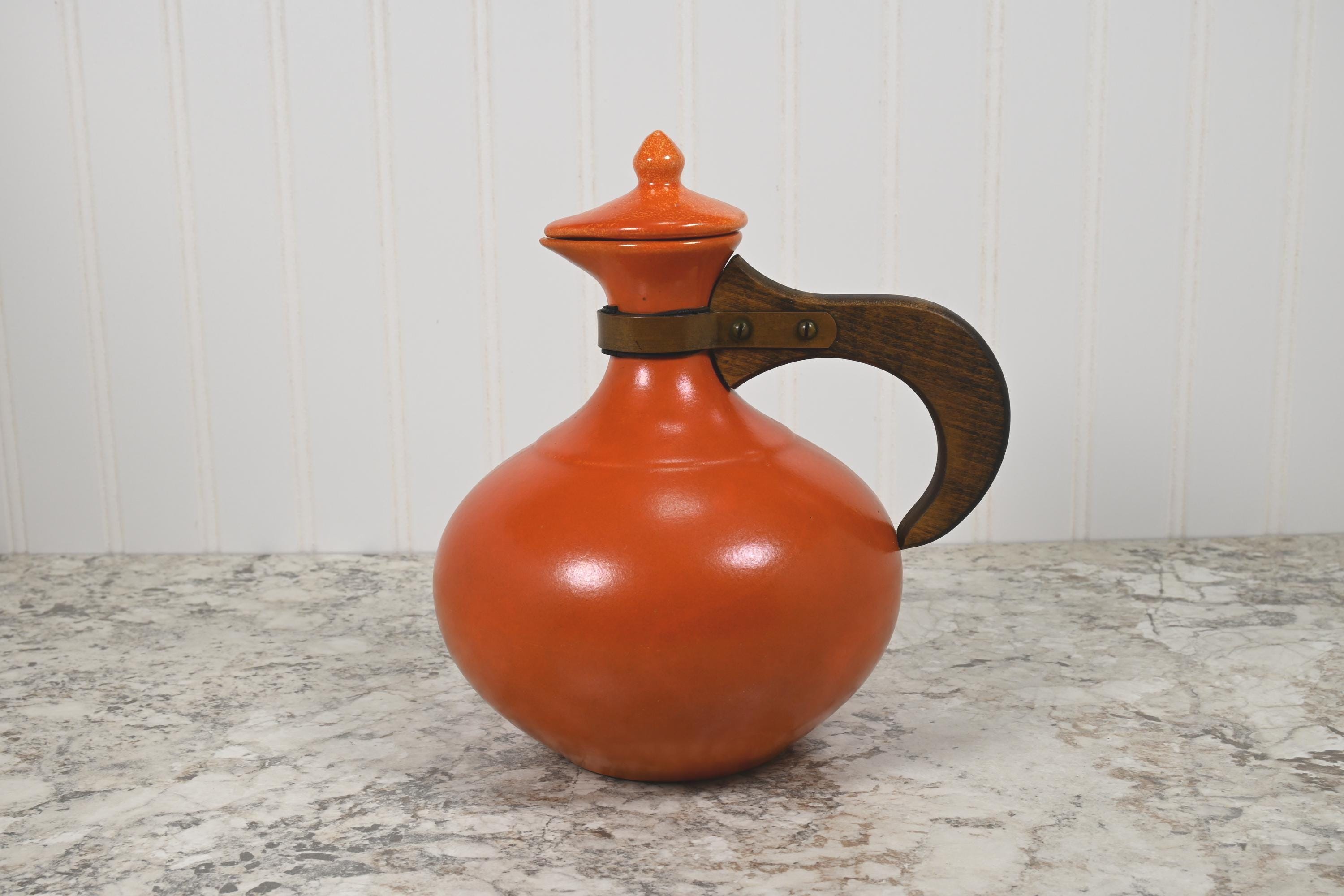 1930s Red Wing Pottery Coffee Carafe: George Rumrill Orange #565