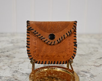 Vintage Hand Tooled Leather Coin Purse: Embossed Chief & Triangle Design