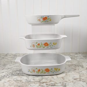 Corning Ware Wildflower 1.4 L & 1 L Shallow Baking Dishes and 6 1/2&quot; Menuette / Saucepan | Choice or Create a Set! | 1979 - 1985