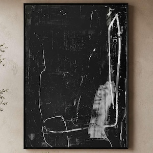 Large Black Texture Wall Art Black and White Abstract Line Painting Wabi Sabi Wall Art Black Minimalist Wall Art Modern Living Room Wall Art