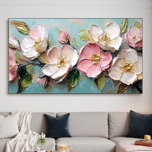 Original Pink Flower Oil Painting On Canvas, Abstract Texture Floral Painting,Large Custom Painting,Minimalist Modern Living Room Wall Decor