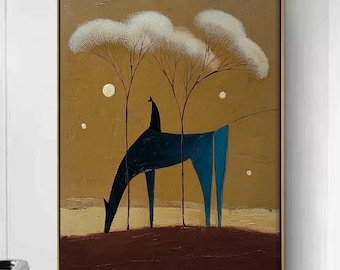 Original Minimalist Canvas Art, Whimsical Horse Abstract Painting, Investment Art, Modern Living Room Decor, Unique Art Gift