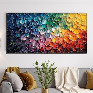 Vibrant Abstract Impasto Painting on Canvas,Multicolored Palette Knife Textured Wall Art,Luxurious Modern Expressionist Living Room Wall Art