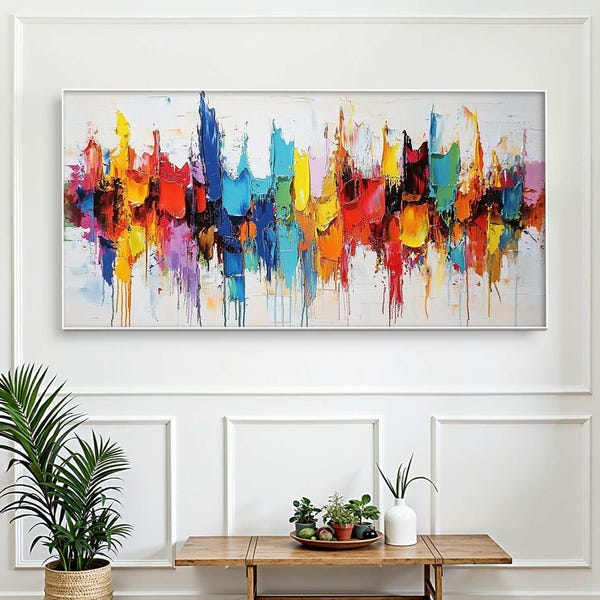 Original Abstract Impasto Painting on Canvas, Colorful 3D Texture, Modern Home Artwork
