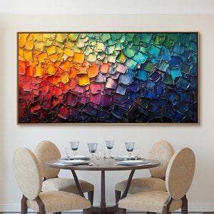 Vibrant Abstract Impasto Painting on Canvas,Large Original Multicolored Textured Art, Impressionist Palette Knife Art,Living Room Wall Decor