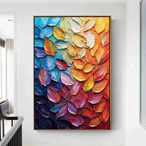 Vibrant Abstract Leaves Oil Painting on Canvas, Large Wall Art, Original 3D Colorful Textured Art,Palette Knife Art, Living Room Decor Gifts
