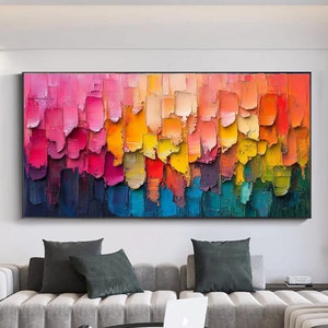 Large Abstract Flower Petals Oil Painting, Textured Colorful Wall Art, Handmade