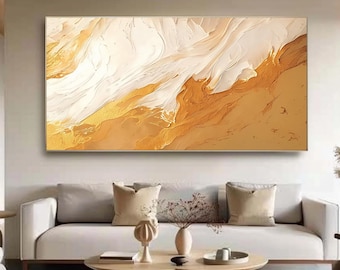 Art abstrait luxueux sur toile à la feuille d'or, peinture moderne avec empâtements 3D