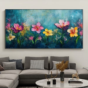 Large Original Flower Oil Painting On Canvas, Abstract Texture Pink Floral Painting, Boho Wall Décor, Custom Painting,Living room Wall Decor