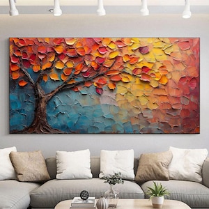 Original Texture Tree Oil Painting on Canvas, Large Custom Wall Art, Abstract Palette Knife Tree Art, Boho Wall Décor,Living room Wall Decor