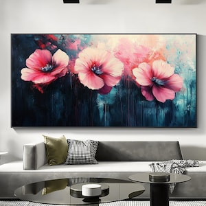 Original Flower Oil Painting On Canvas, Large Wall Art, Abstract Pink Floral Painting,Custom Painting,Boho Wall Décor,Living room Wall Decor