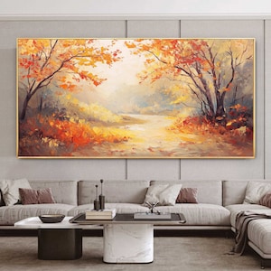 Original Tree Oil Painting On Canvas, Large Wall Art, Abstract Autumn Landscape Art, Boho Wall Décor, Custom Painting,Living room Wall Decor