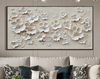Textured Cherry Blossom Oil Painting, Large Abstract Floral Wall Art