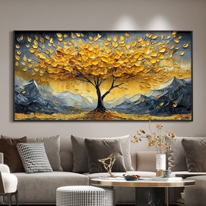 Original Tree of Life Oil Painting on Canvas, Large Custom Wall Art, Abstract Golden Tree Wall Art, Boho Wall Décor, Living room Wall Decor