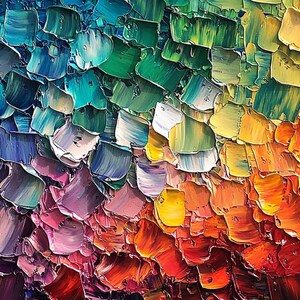 Vibrant Abstract Impasto Painting on Canvas,Multicolored Palette Knife Textured Wall Art,Luxurious Modern Expressionist Living Room Wall Art