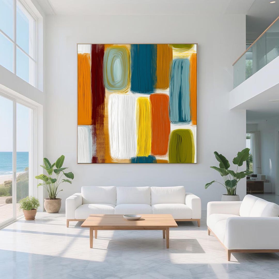 Textured Abstract Oil Painting on Canvas, Colorful Stripes, Large Wall ...