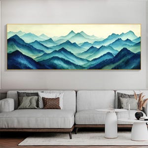 Vibrant Abstract Landscape Oil Painting,Large Wall Art,Original Blue Mountain Painting,Natural Scenery Realistic Art,Modern Home Decor Gifts