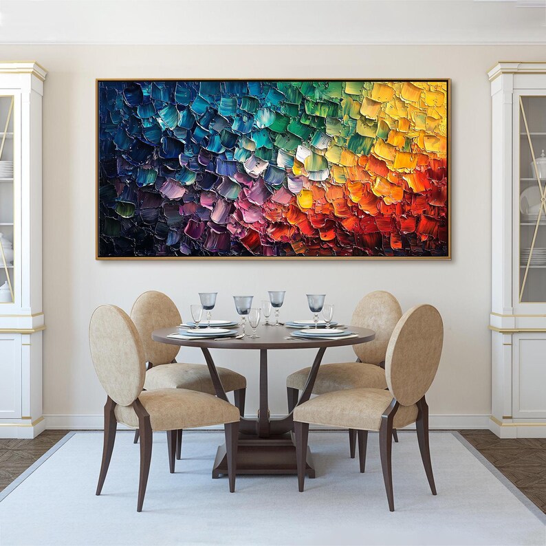 Vibrant Abstract Impasto Painting on Canvas,Multicolored Palette Knife Textured Wall Art,Luxurious Modern Expressionist Living Room Wall Art