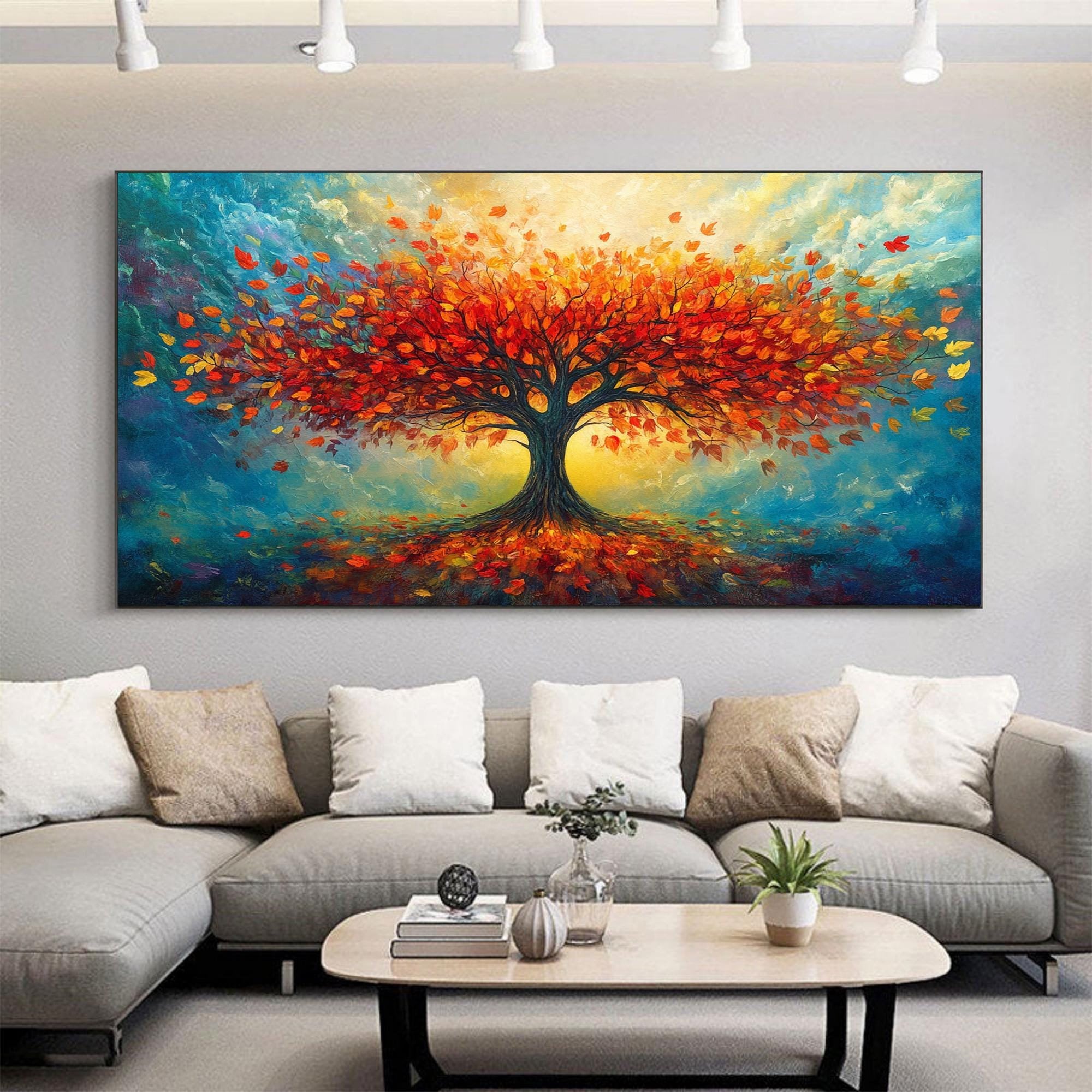 Original Tree of Life Oil Painting on Canvas, Large Custom Wall Art, Abstract Orange Tree Wall Art, Boho Wall Décor, Living room Wall Decor