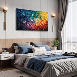 Vibrant Abstract Impasto Painting on Canvas,Multicolored Palette Knife Textured Wall Art,Luxurious Modern Expressionist Living Room Wall Art