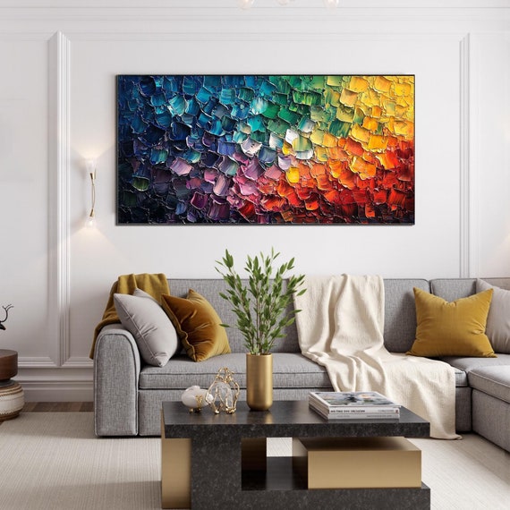 Vibrant Abstract Impasto Painting, Palette Knife Textured Canvas Wall Art