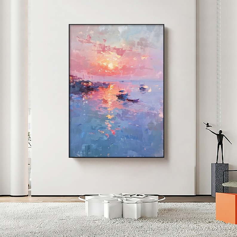 Blue Sailing Boat on Sea by Vivian Le (oil on canvas)