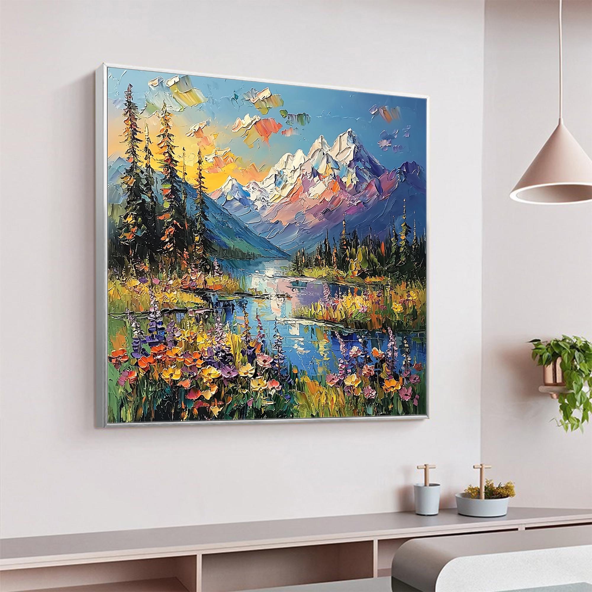 抽象的な山の油絵、大きな青い風景画、モダンな装飾 - Etsy 日本