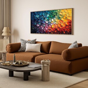 Vibrant Abstract Impasto Painting on Canvas,Multicolored Palette Knife Textured Wall Art,Luxurious Modern Expressionist Living Room Wall Art
