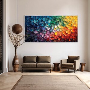Vibrant Abstract Impasto Painting on Canvas,Multicolored Palette Knife Textured Wall Art,Luxurious Modern Expressionist Living Room Wall Art