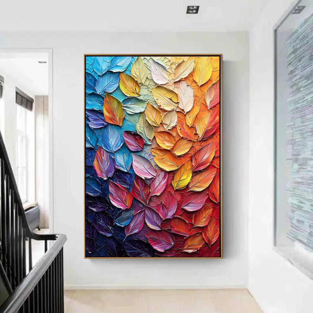 3D Textured Leaves Oil Painting, Large Abstract Canvas Wall Art - Etsy