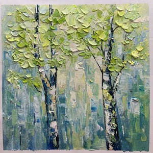 Abstract Green Tree Oil Painting on Canvas, Forest Landscape Wall Art ...