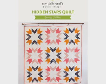 Patron de courtepointe « Étoiles cachées » - Patron de couture PDF pour débutants confirmés, courtepointe « Étoiles » patchwork 82x82