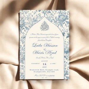 Invitación clásica de Nikkah con diseño floral vintage / Plantilla editable para boda musulmana / Invitación de boda islámica con diseño floral vintage
