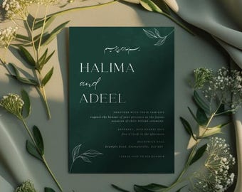 Forest Green Nikkah Invitation Template: Minimalist Muslim Wedding (Digital)