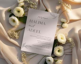 Minimalist Soft Pink Nikkah Wedding Invitation | Editable Canva Template for Muslim Weddings, Print & Digital