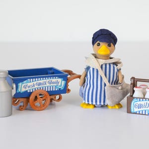 Sylvanian Pan Webster Kaczor Mleczarz - Wózek na mleko, zabytkowe Calico Critters
