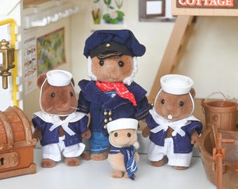 Sylvanian Captain Seadog Riverboat & Captain's Crew sets, Duckling, Beaver, Seamouse, vintage, Calico Critters