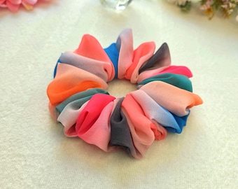 Oversized Rainbow Georgette Scrunchie | Sheer Multicolor Hair Tie | Voluminous Soft Hair Accessory | Rainbow Hair Bun Tie | Gift for Her